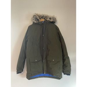 Lands End Expedition Parka Kids XL 18-20 Down Feather Coat Faux Fur Hood Green